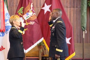 Lieutenant General Patricia Horoho administers Brigadier General Raymond Scott Dingle's Oath of Office.