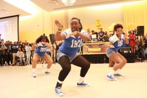 Members of Zeta Phi Beta perform  at the Project X Stroll Competition.  Photo by Terry Wright.