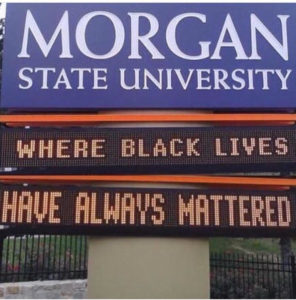 Morgan State University signs as seen on campus.
