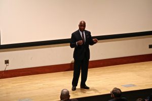 Morgan State University president David Wilson addresses the audience at his biannual town hall.