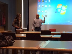 Professors Divonna Stebick from Gettysburg College (left) and Morgan's C. Sean Robinson (right) consider portrayals of gay youth on TV. 