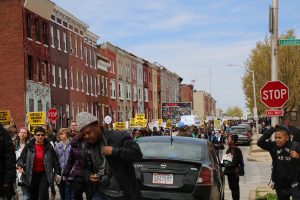 Protesters marching to City Hall for Saturday's national rally.