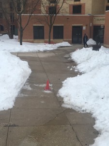 The walkway to Blount Towers four days after Winter Storm Jonas. Photo by Terry Wright.