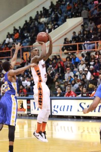 Junior Andre Horne puts up a shot against Coppin State on Monday night. Photo by Terry Wright.
