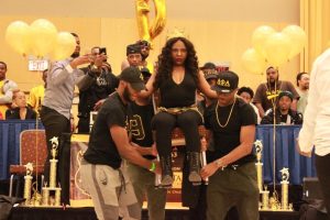 Members of Alpha Phi Alpha perform at the Project X Stroll Competition.  Photo by Terry Wright.