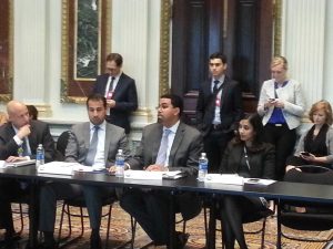 From left to right: Eric Waldo, Robert Rodriguez, John King (center), and Ajita Menon. Photo by Shawn Massie.