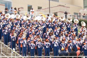 The Magnificent Marching Machine entertains the fans in the Bears' contest against Holy Cross. Photo by Terry Wright.