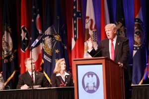 Donald Trump speaking at the National Guard Association's 138th General Conference and Exhibition. Photo by Terry Wright.