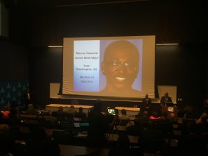 Campus president David Wilson takes a moment to honor the memory of slain student Marcus Edwards, 21. Photo by Terrance Smith.