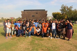 MSU students and staff gather in front of the National Museum of African-American History and Culture before going in. Photo credit: Tramon Lucas, Managing Editor of The MSU Spokesman