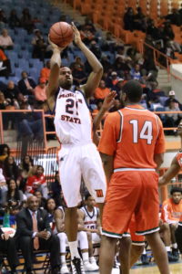 Senior forward Kyle Thomas puts up a shot in a 77-60 win against FAMU. Photo by Terry Wright.