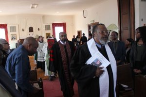 Rev. Bernard Keels entering the Morgan State University Chapel on Sunday morning. Photo by Wyman Jones.