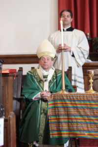 William Lori, the Archbishop of Baltimore, at Sunday mass in Morgan State University's chapel. Photo by Wyman Jones.