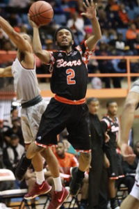 Sophomore guard Martez  Cameron attempts a layup in a loss against NCCU. Photo by Terry Wright.